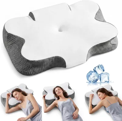 SONGMICS Cuscino per il Collo in Schiuma di Memory Ergonomico Regolabile per Dormitori Laterali, Dorsali e Addominali, Touch Freddo, Cloud Bianco - Sconto 20%