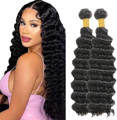 AuokMar Bundles Cheveux Humains Premium Ondes Profondes Naturel Noir Non Traité Ondes Profondes Cheveux Humains Extensions Double Weft Brésilien - Meilleur Prix