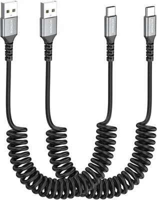 HOTNOW Krótki kabel USB-A do USB-C, 60 cm, 2 sztuki (od 30 cm do 60 cm), zwijany kabel USB C do iPhone 17/16/15, Galaxy S25