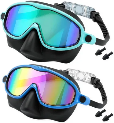 Kids Swim Goggles Mask Set - 2 Pack Tempered Glass 180° HD View Best Deal