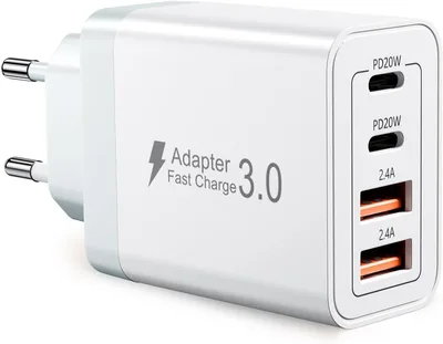 Chargeur USB-C rapide 40W, chargeur 4 ports USB, adaptateur PD + QC 2.4A pour iPhone 17/16/15/14 Pro Max, iPad, Samsung