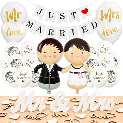 WenmthG Just Married Deko Set Hochzeit Weiß - 27% Rabatt