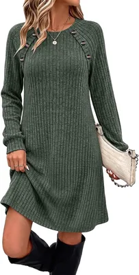 OFEEFAN Fall Long Sleeve Dress with Pockets