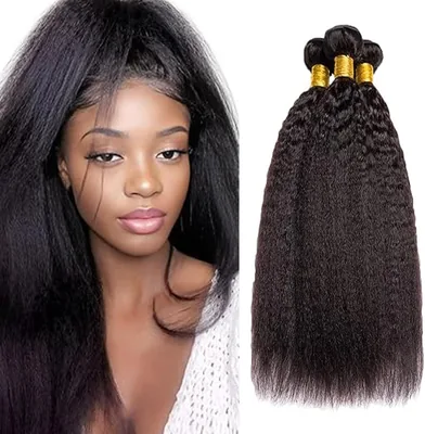 AuokMar Bundles Cheveux Humains Yaki Droit Naturel Noir Non Traité Double Weft Brésilien