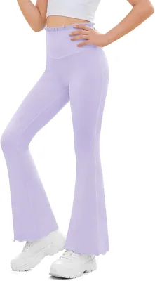 Haloumoning Girls Flare Leggings Kids Ruffle High Waisted Yoga Pants 5-14Y | Best Deal