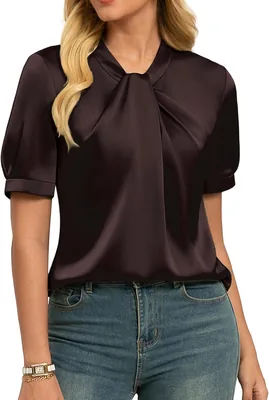 GRACE KARIN 2026 Women Satin Tops Short Sleeve Blouse Mock Neck Work Silk Shirts Business Casual Outfits Best Deal