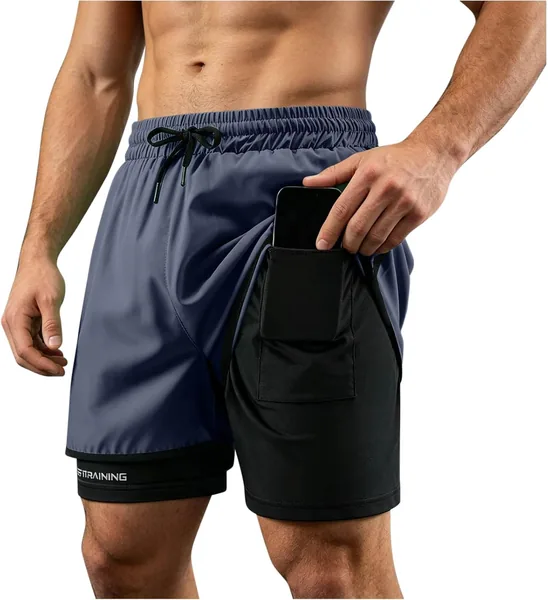 Swim Shorts for Men Quick Dry 2 in 1 Short Built-in Board Shorts Swimwear Running Trunks with Pocket