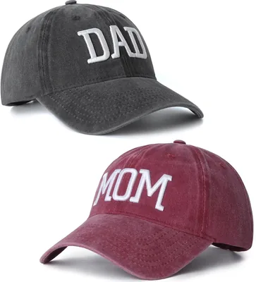 Ensemble PawCraft de 2 casquettes pour maman et papa - Casquettes baseball brodées ajustables - Cadeau pour parents - Couples - Casquettes classiques