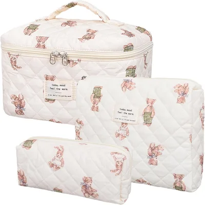 Set de 3 Piezas para Maquillaje con Estampado Floral - Neceser Portátil con Cremallera de Gran Capacidad