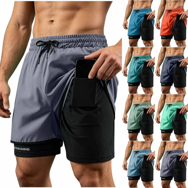 Swim Shorts for Men Quick Dry 2 in 1 Short Built-in Board Shorts Swimwear Running Trunks with Pocket