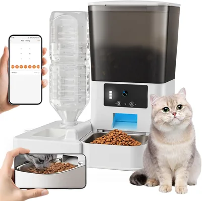 KCB 2 en 1 Dispensador de Comida para Perro 5L, Alimentador Automático para Gatos con Botella
