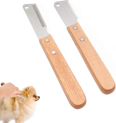 Set de 2 Peines de Stripping para Perros con Cuchillo Pelador y Mango de Madera, Ideal para Pelo Corto. ¡Mejor Oferta!