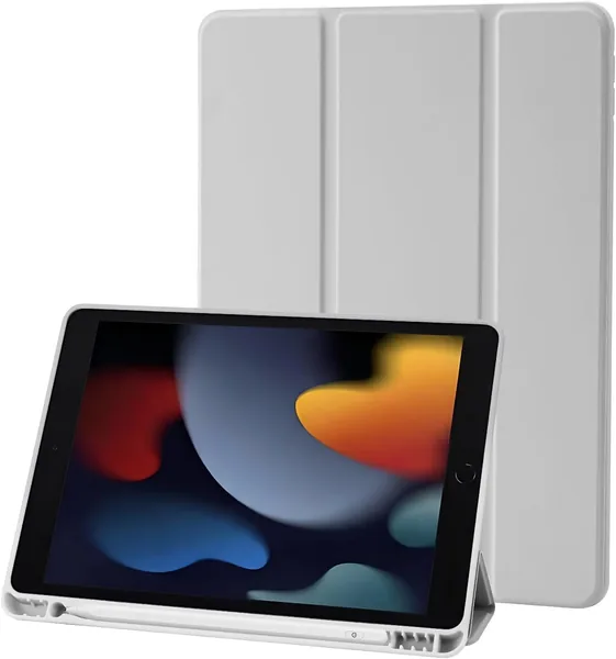 BluePeak iPad 10.2 Case Compatible with iPad 9th/8th/7th Generation (2021/2020/2019) - Trifold Stand Protective Cover with Pencil Holder, Auto Sleep/Wake, Slim Smart Case - Grey
