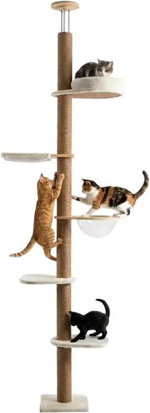 Avilia - Posta per Gatti Regolabile da Soffitto, Torre Verticale Risparmiativo dello Spazio con Amaca a Cupola e Kennel