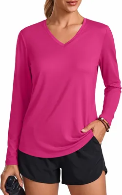 PINSPARK Long Sleeve Workout Tops Women V-Neck UPF 50+