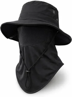 Wide Brim Sun Hat with Silk Mask - UV Protection