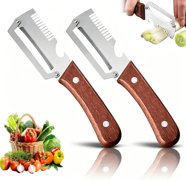 Elite Gourmet Peeling and Garnishing Knife, Julienne Peeler Vegetable Slicer, 2-in-1 Serrated Peeling Knife Premium Vegetable Peeler (1PC)