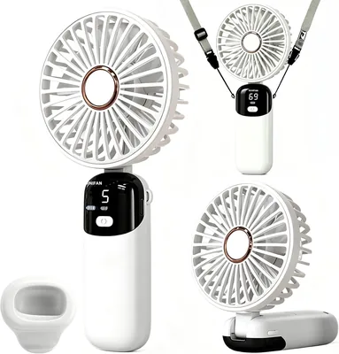 PuertoRick Handheld Fan - Mini USB-Lüfter mit 5 Geschwindigkeitsstufen und Halterung, faltbar für Büro, Outdoor und Zuhause, Schwarz