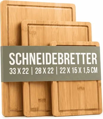 LINFELDT Bambus Schneidebrett Set Extra Stark 1,5 cm | 33x22cm, 28x22cm, 22x15x1,5 cm