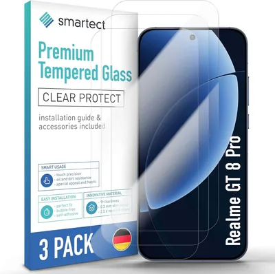 Smartect Szkło Hartowane dla Realme GT 8 Pro, 3 sztuki, Czyste, Ochrona ekranu 9H bez pęcherzyków