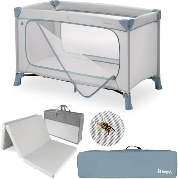 Hauck Dream N Play Plus Baby Reisebett-Set mit Matratze und Insektenschutz - Faltschlafsack für Kinder, groß