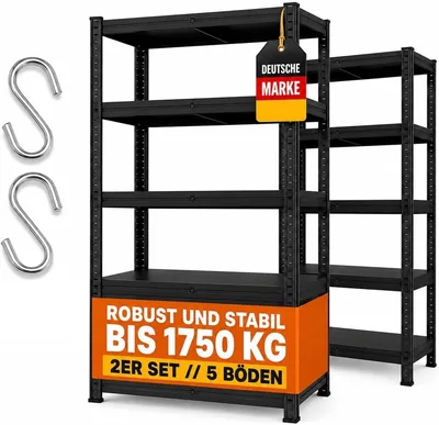 ALBATROS SR2B Premium Schwerlastregal - 2x Schwarz - 875 kg Tragfähigkeit, wasserdicht, matt laminierte Böden - Best Deal