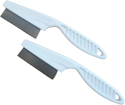 Fine-Tooth Flea Comb, Stainless Steel Teeth, White Handle, 2 Pack - Best Deal