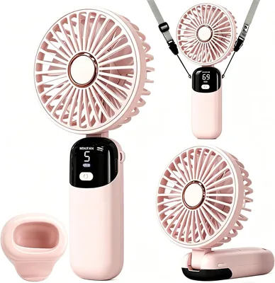 PuertoRick Handheld Fan Mini USB Ventilator 5 Geschwindigkeitsstufen mit Halterung und Basis Falten für Büro Außen Schule (Best Deal)