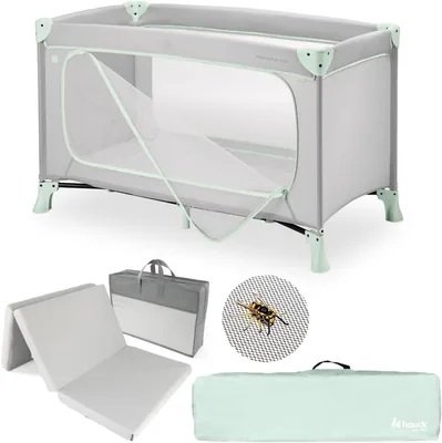Hauck Traum n Play Plus Baby Reisebett-Set - Dusty Mint | Mit Matratze und Insektenschutz, faltbar