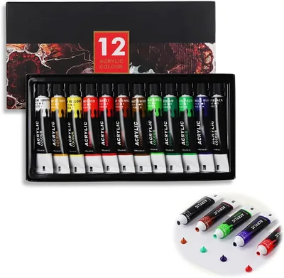 Colorful Acrylic Paint Set, 12 Colors, Water-Proof & Non-Toxic, DIY Art Supplies