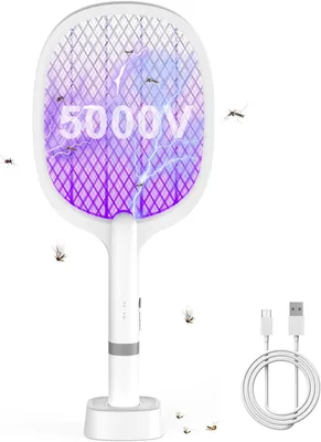 YOUBST 5000V Elektrischer Fliegenklatscher, Extra Starker Elektrischer Insektenvernichter, 2-in-1 USB Type-C Moskito-Klatscher