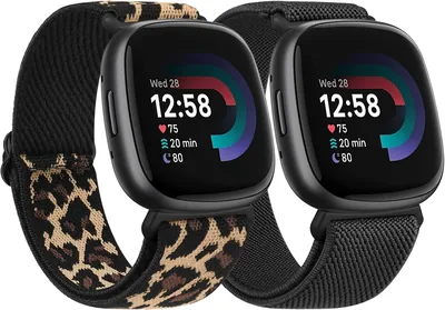 Yisica 2 stk Armbänder för Fitbit Versa 3/4/Sense/Sense 2, Adjurerbar Nylon Ersatzarmbänd