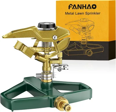 FANHAO Rasensprenger mit Metallbasis, Pulsationssprinkler, Impuls-Sprinkler für Bewässerungsflächen bis 540 m², 360° Rot