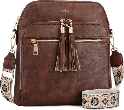 HILAEX Women's Leather Crossbody Bag RFID Blocking Anti-Theft Tassel Handbag