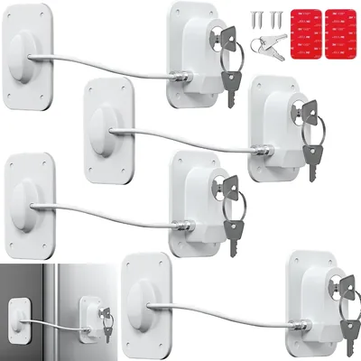 4 Pcs Candado para Refrigerador, Seguros para Puertas y Cajones Bebé Blanco | Cerradura de Seguridad para Niños para Armarios