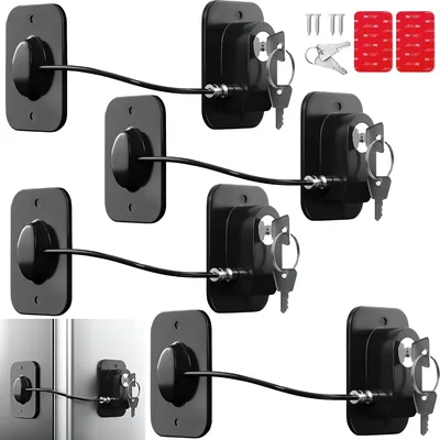 4 Pack Candado para Refrigerador, Seguros para Puertas y Cajones Bebé Negro | Cerradura de Seguridad para Niños para Armarios