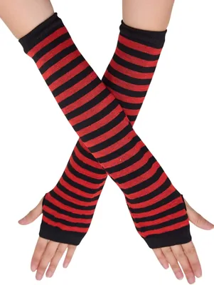 OTPEH Striped Arm Warmers Y2k Emo Long Fingerless Gloves Goth Sleeves Punk Accessories Best Deal