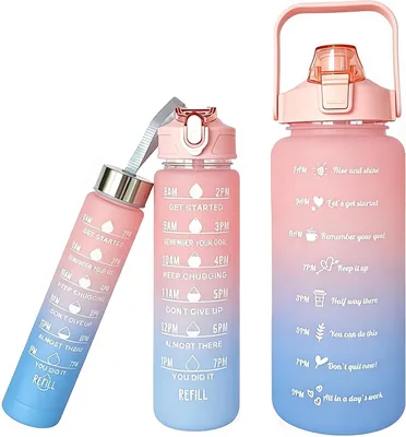 Water Bottle Set with Time Marker, 3 Pack - BPA Free Tritan Leakproof Bottles for Gym & Fitness