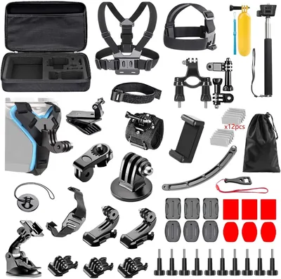 49 i 1 Action Kamera Accessori Set, Kompatibel med GoPro Hero 12/11/10/9/8, DJI Osmo Action Insta360 AKASO Vattensfritt Hus