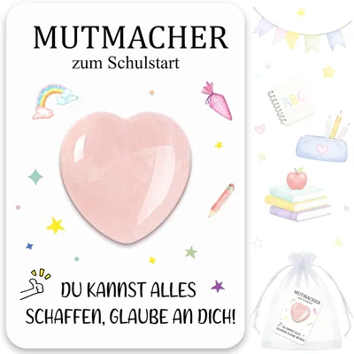 TUZELIYA Mutstein für Kinder - Erster Schultag Geschenk für Mädchen 2026 - Naturstein Rosenquarz