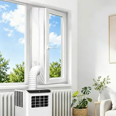 500cm Fensterabdichtung für tragbare Klimaanlagen & Ablufttrockner mit Reißverschluss & Klettband, bohrfrei, energiesparend