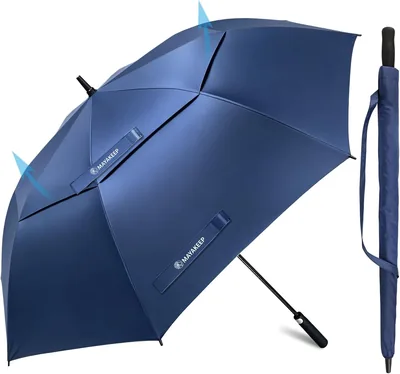 Paraguas Grande Reforzado 63/68 Pulgadas - Sombrilla con Protección UV Doble Capa Negra, Paraguas de Golf Resistente al Viento