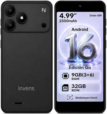 Teléfono Móvil invens TK02 4G, Smartphone Android 16 Go, Pantalla 5.0 Pulgadas, RAM 9GB (3+6) + ROM 32GB, Doble SIM, Tarjeta TF hasta 256GB