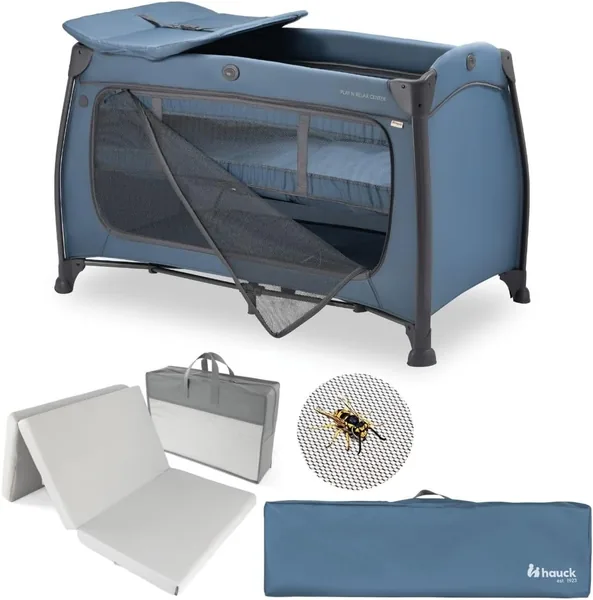 Lit de voyage Hauck pour bébé avec matelas Play N Relax et moustiquaire - Berceau de voyage pour nouveau-nés, table à changer intégrée