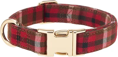 YUDOTE Red Brown Plaid Dog Collar Best Deal