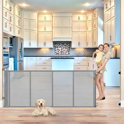 Puerta de Seguridad Extensible Reforzada para Bebé | Puerta Retráctil de Malla con varillas de apoyo para Niños y Más - 8% Descuento