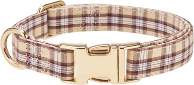 YUDOTE Tan Beige Plaid Dog Collar Best Deal