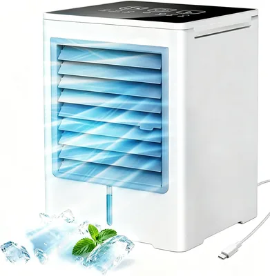 Climatiseur portable 3 en 1, ventilateur silencieux avec eau, 470ML, 3 vitesses, écran tactile, sans évacuation d'air - Meilleur Prix