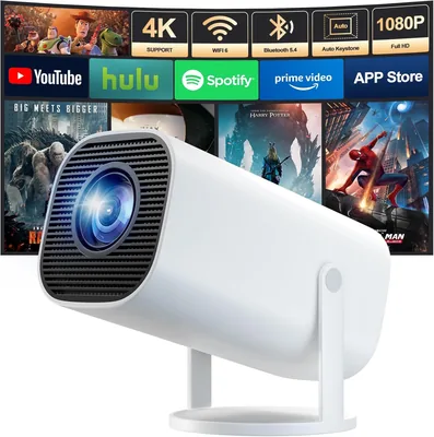 Proyector portátil WiFi 6 y Bluetooth 5.4, Mini Proyector 4K 1080P Full HD, Corrección Trapezoidal Automática 180° - 35% de Descuento