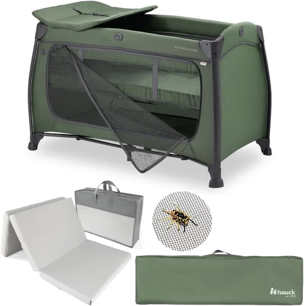 Lit pour bébé Hauck avec matelas Play N Relax Center et moustiquaire - Lit de voyage niveau nouveau-né